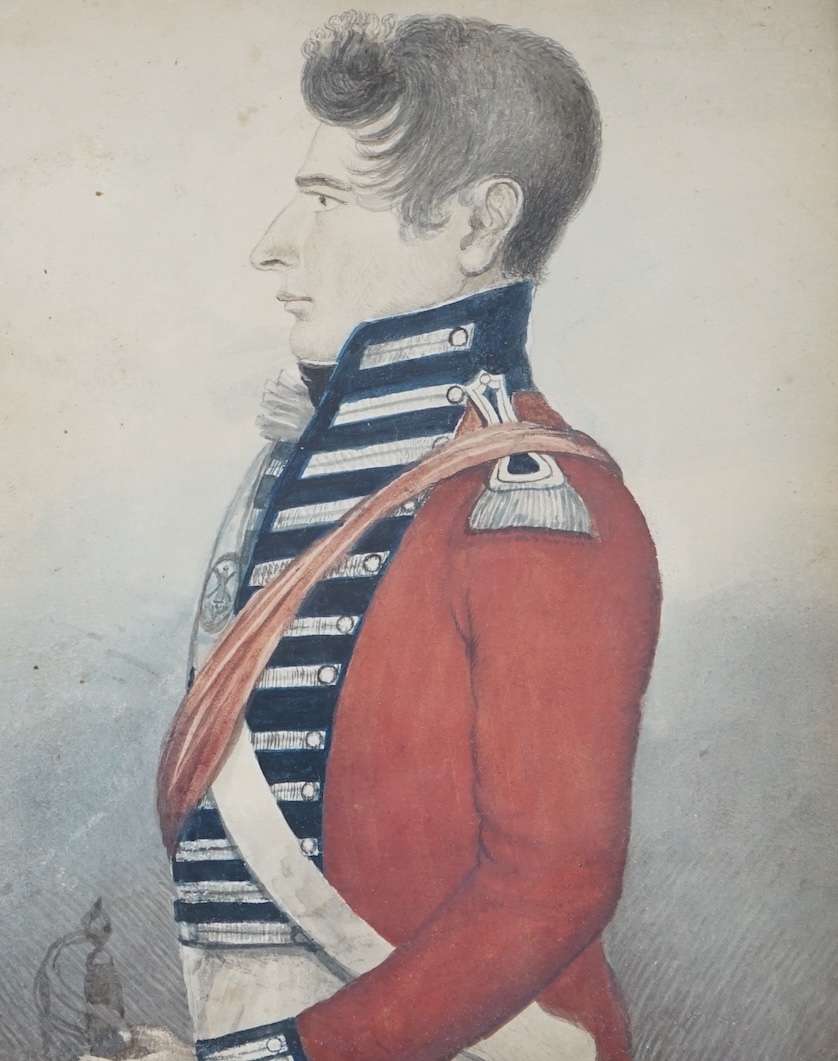 19th century, English school, watercolour, Portrait of an army officer, in profile, 21 x 17cm. Condition - fair